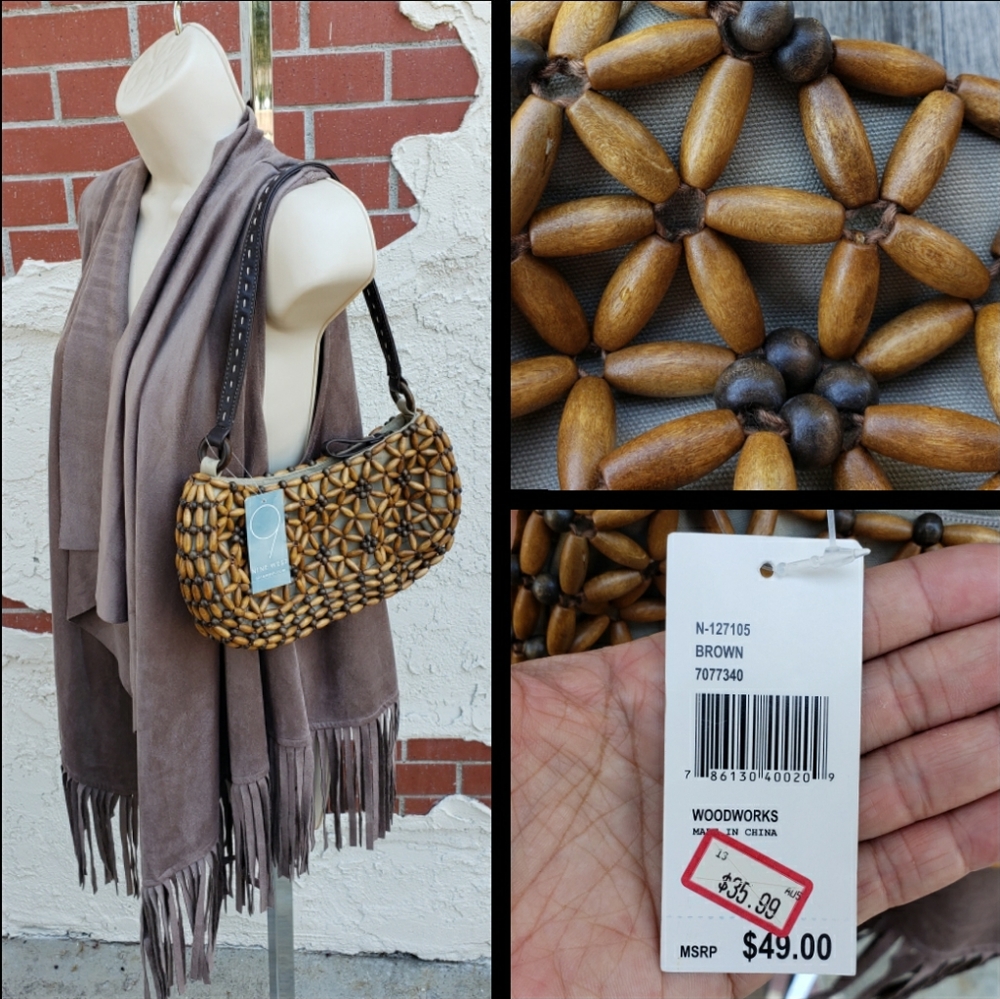 NEW $49 NINE WEST woodworks shoulder bag purse